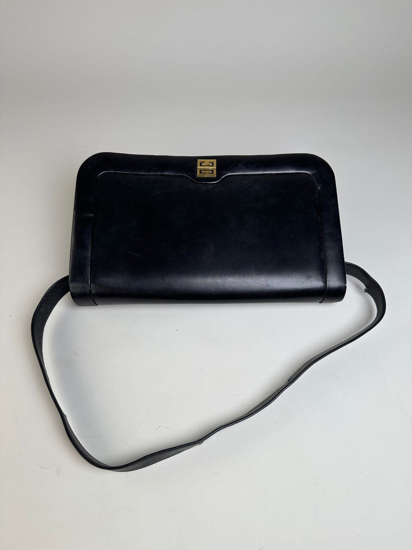 Vintage Givenchy Leather Shoulder Bag Black Gold