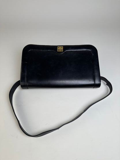 Vintage Givenchy Leather Shoulder Bag Black Gold
