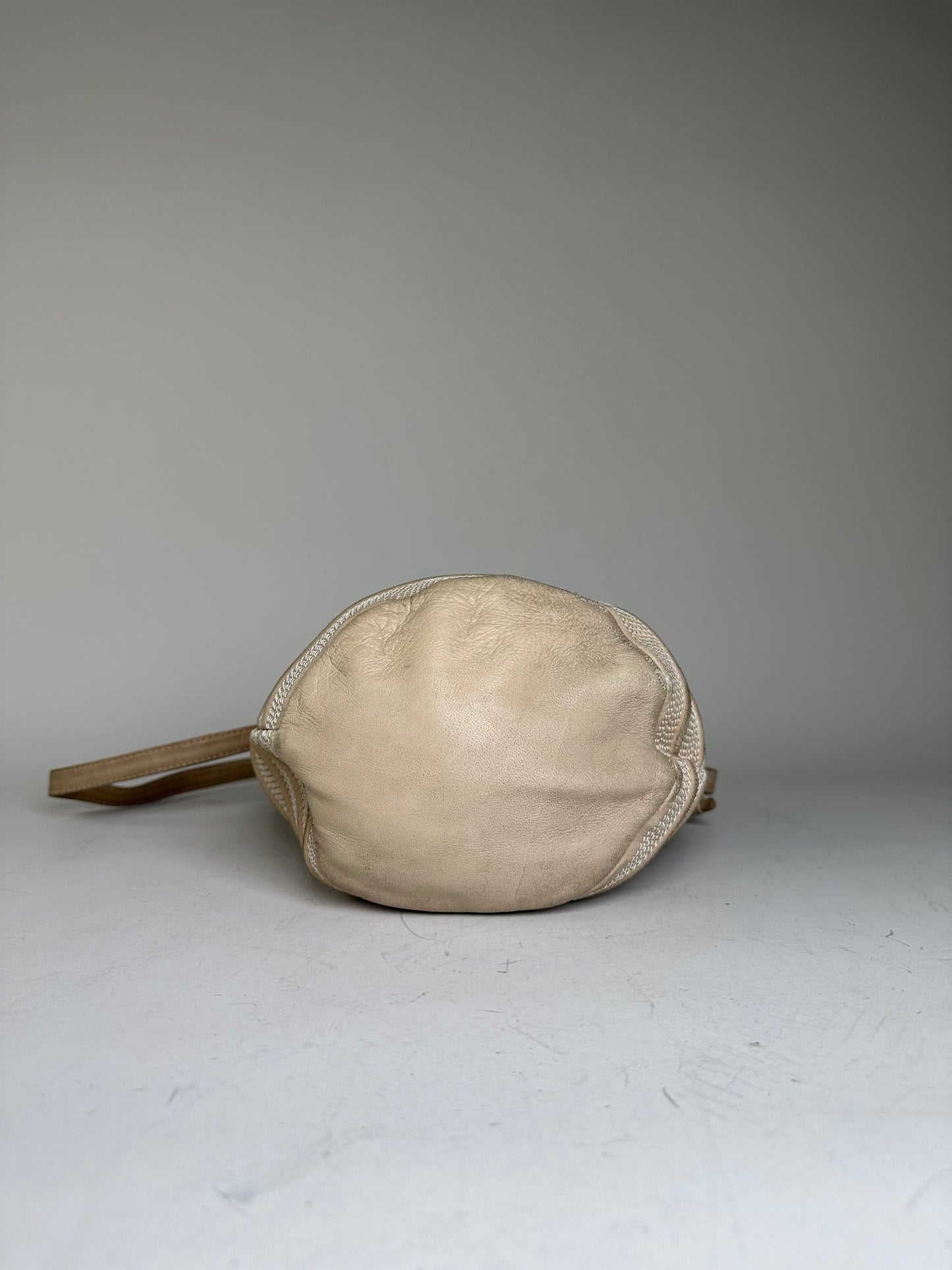 Vintage Loewe Woven Leather Shoulder Bag Cream Gold-Tone