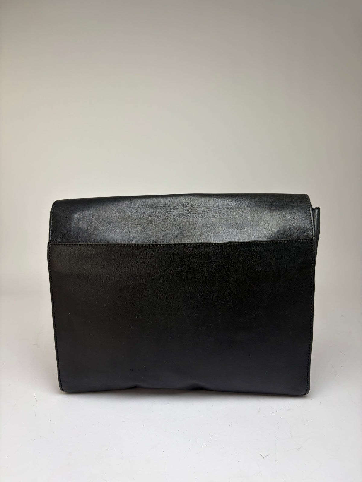 Vintage Celine Triomphe Leather Flap Clutch c. 1992 Black