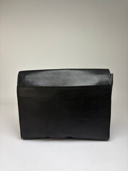 Vintage Celine Triomphe Leather Flap Clutch c. 1992 Black