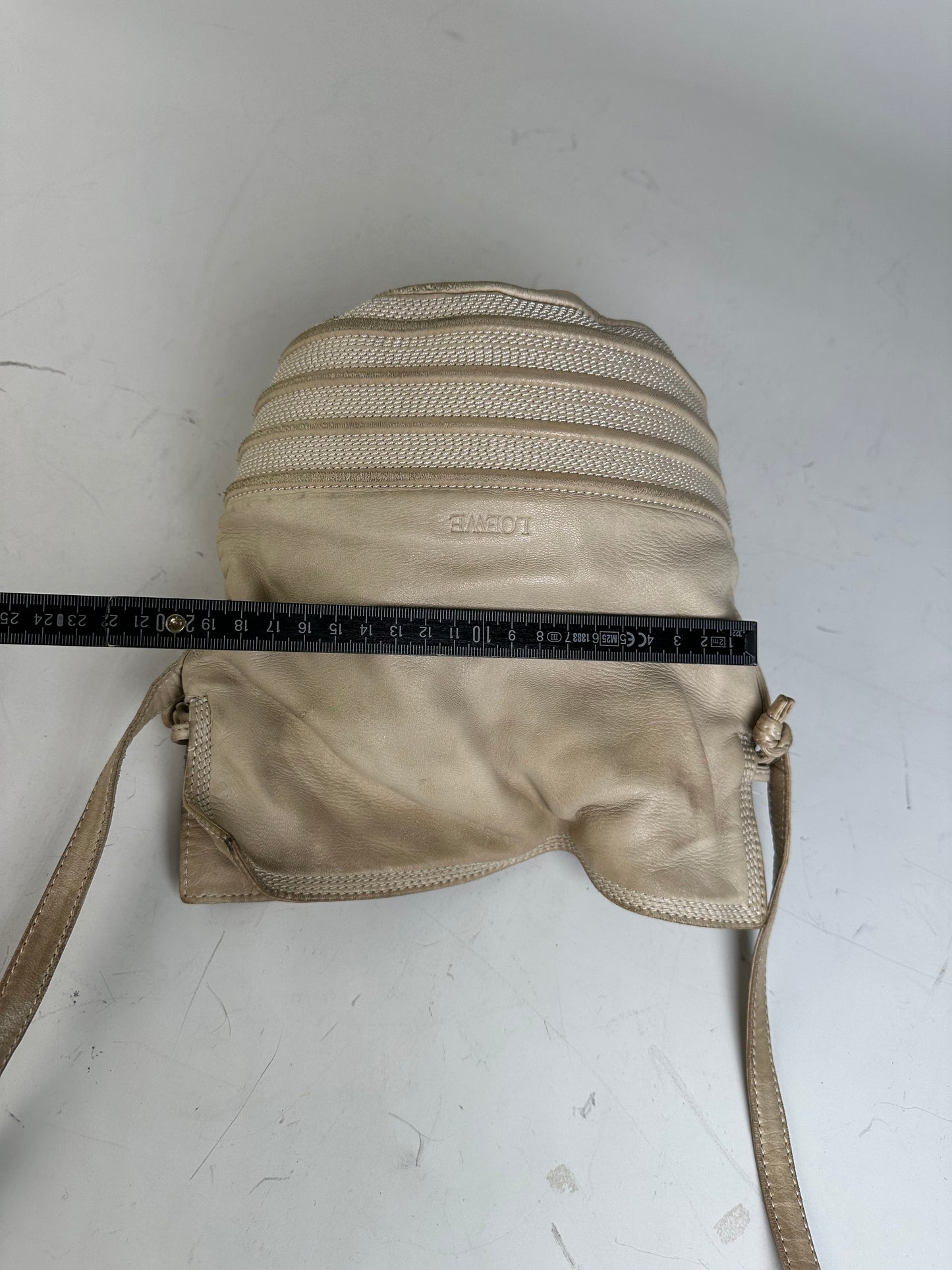 Vintage Loewe Woven Leather Shoulder Bag Cream Gold-Tone