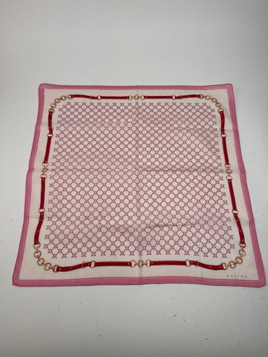 Foulard vintage Céline Triomphe Monogram blanc rose