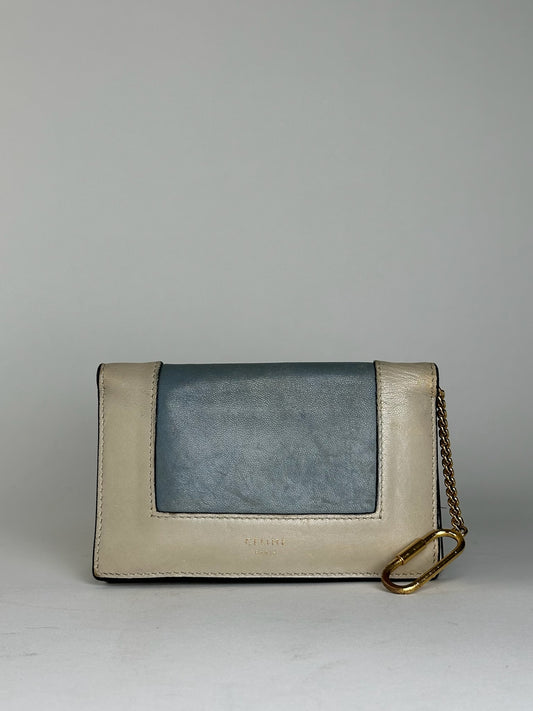Vintage Celine Paris Keychain Leather Wallet Blue white