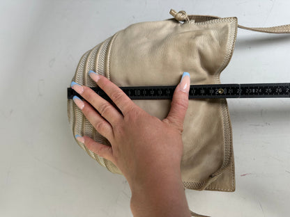Vintage Loewe Woven Leather Shoulder Bag Cream Gold-Tone