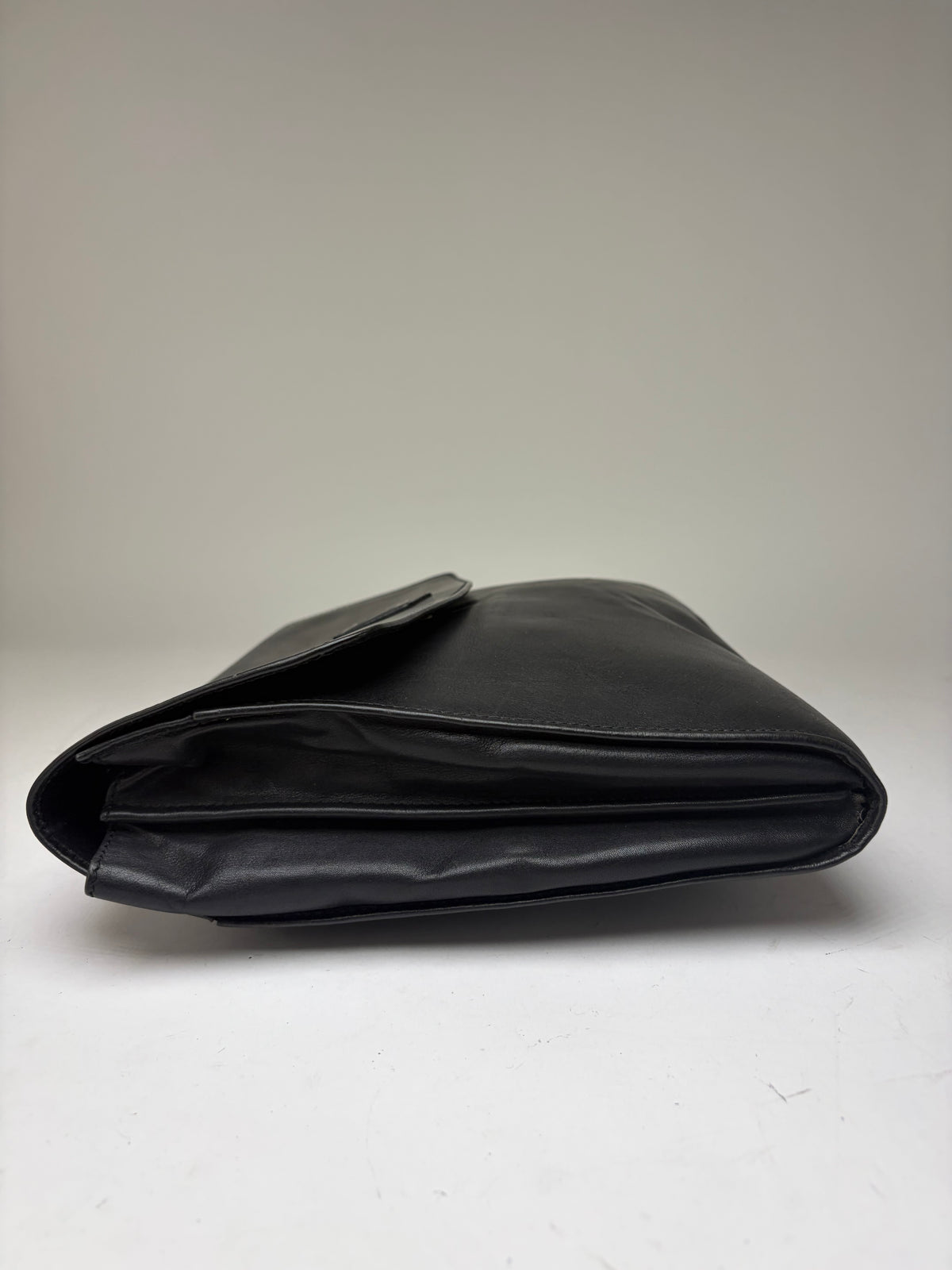 Vintage Celine Triomphe Leather Flap Clutch c. 1992 Black