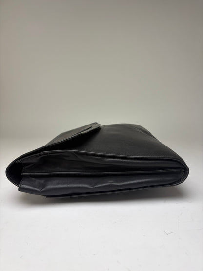 Vintage Celine Triomphe Leather Flap Clutch c. 1992 Black