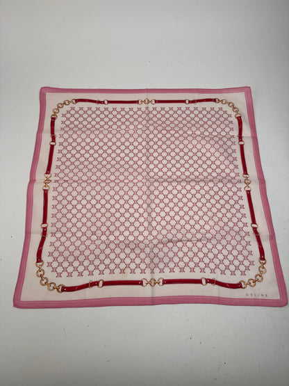 Foulard vintage Céline Triomphe Monogram blanc rose