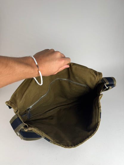 Sac en toile Hermès vintage à deux voies Kaki Noir