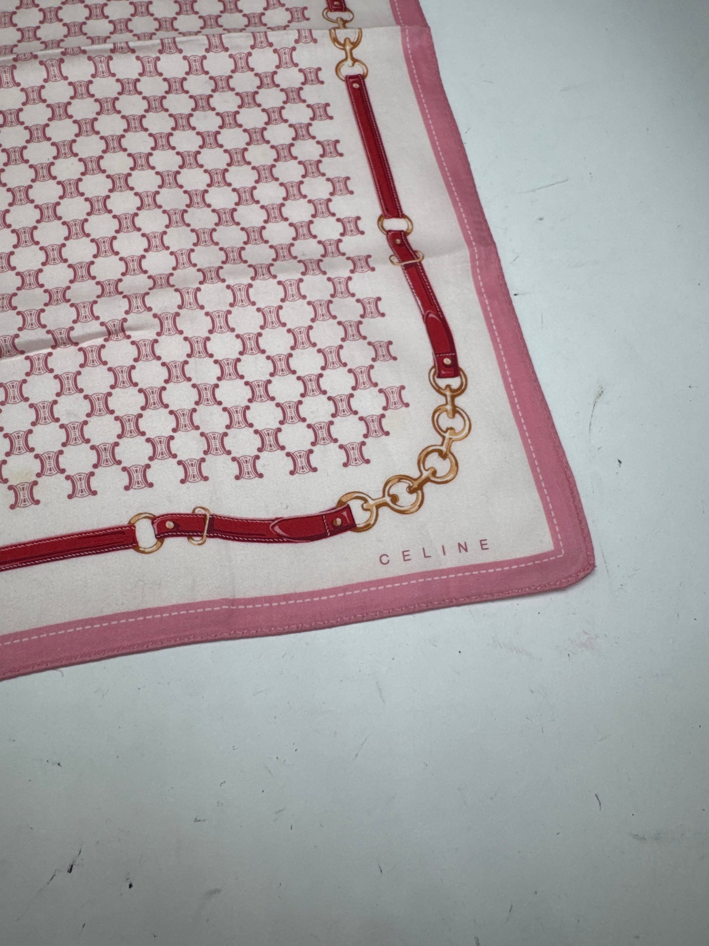 Foulard vintage Céline Triomphe Monogram blanc rose
