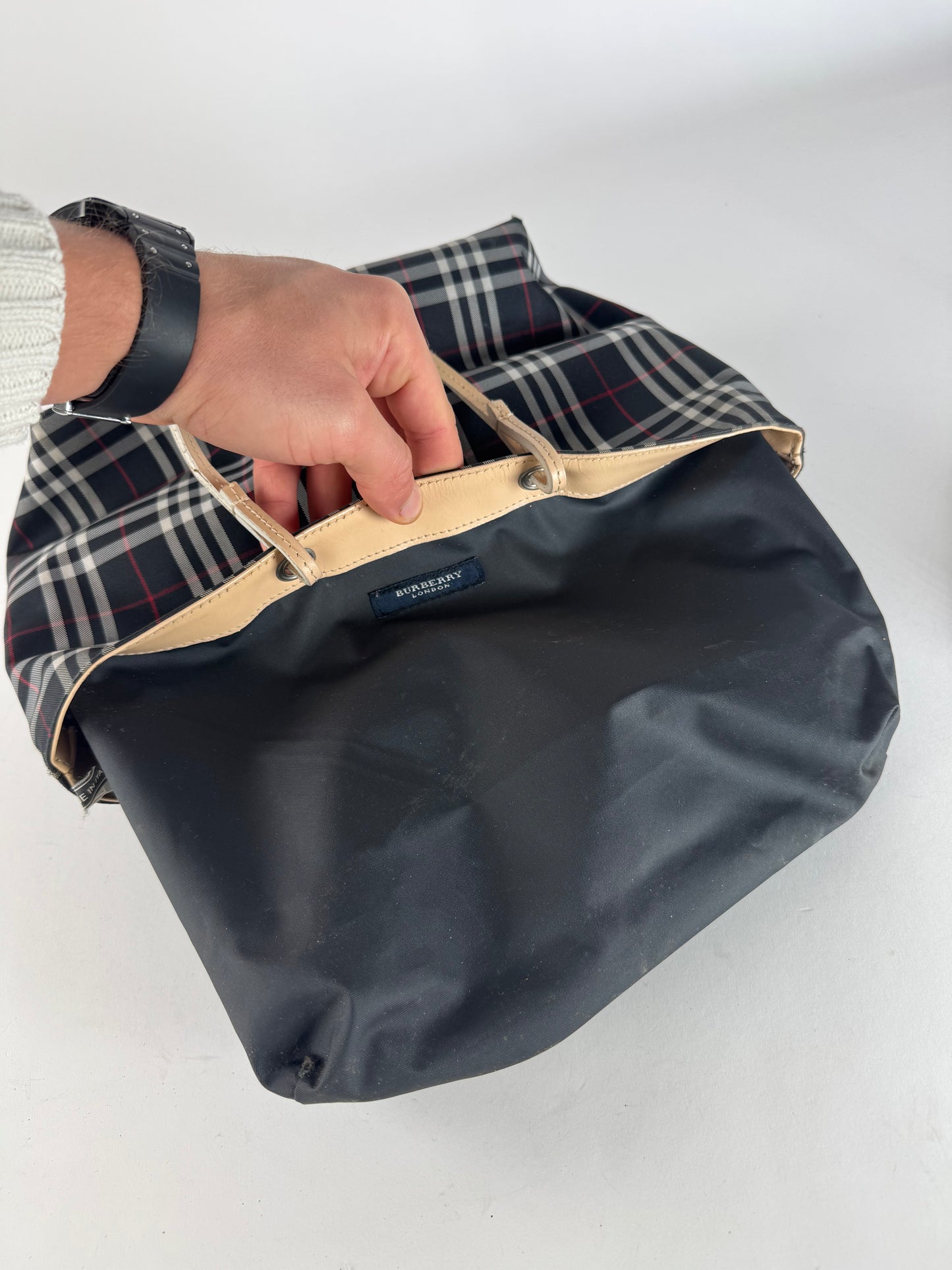 Vintage Burberry Nova Check Tote Bag Beige Black