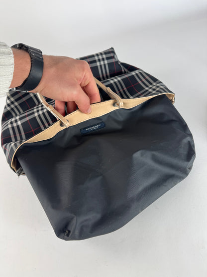 Vintage Burberry Nova Check Tote Bag Beige Black