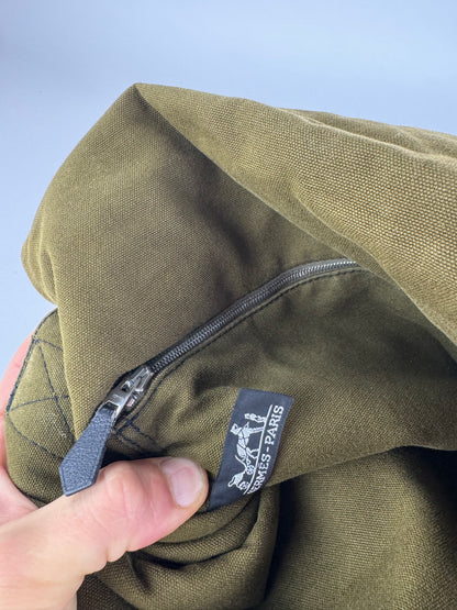 Sac en toile Hermès vintage à deux voies Kaki Noir