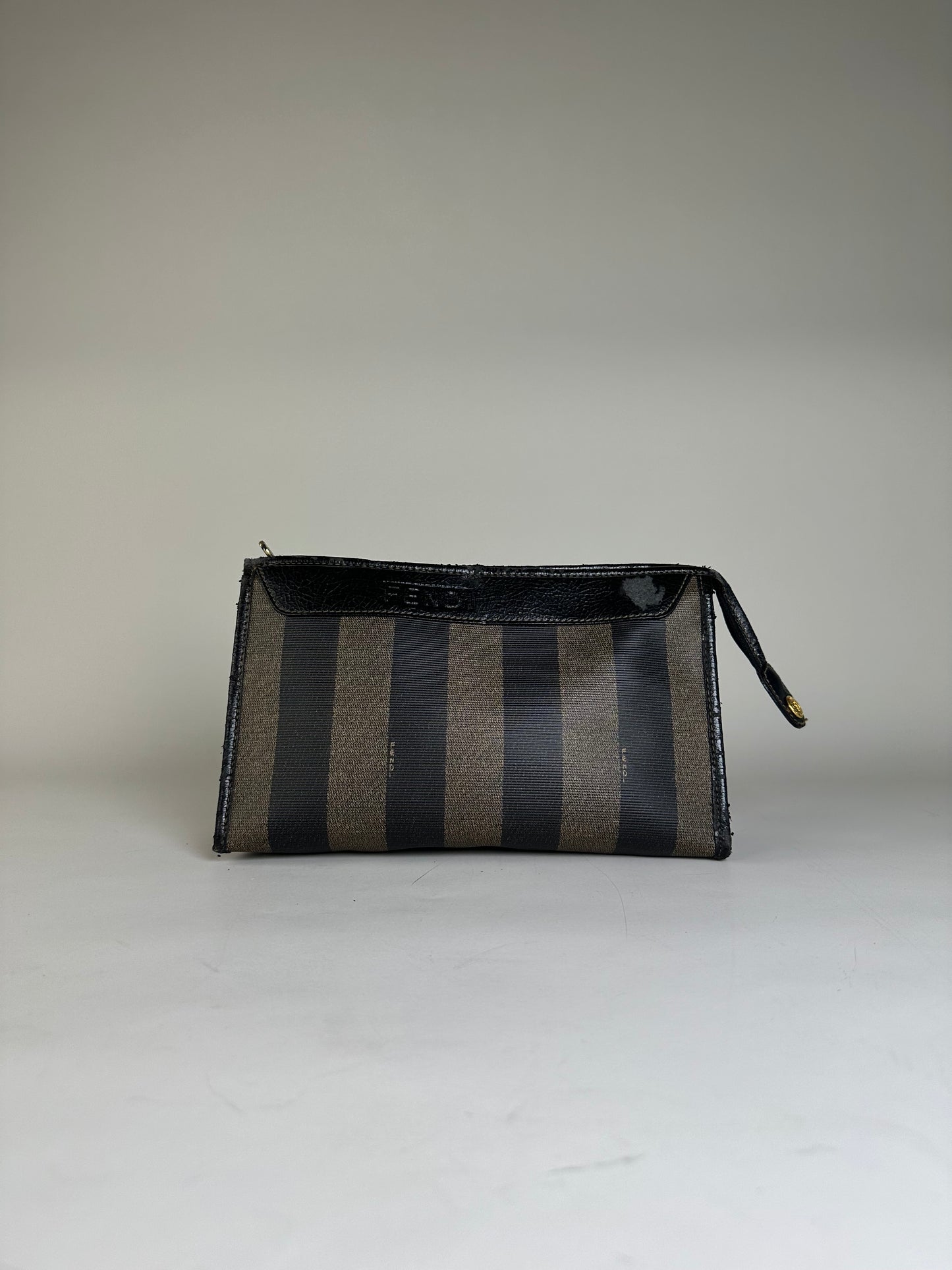 Vintage Fendi Coated Canvas Clutch Bag Black Beige
