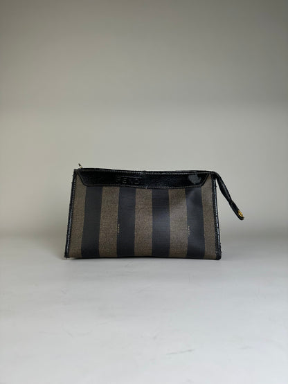 Vintage Fendi Coated Canvas Clutch Bag Black Beige