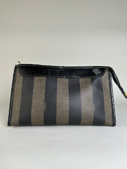 Vintage Fendi Coated Canvas Clutch Bag Black Beige