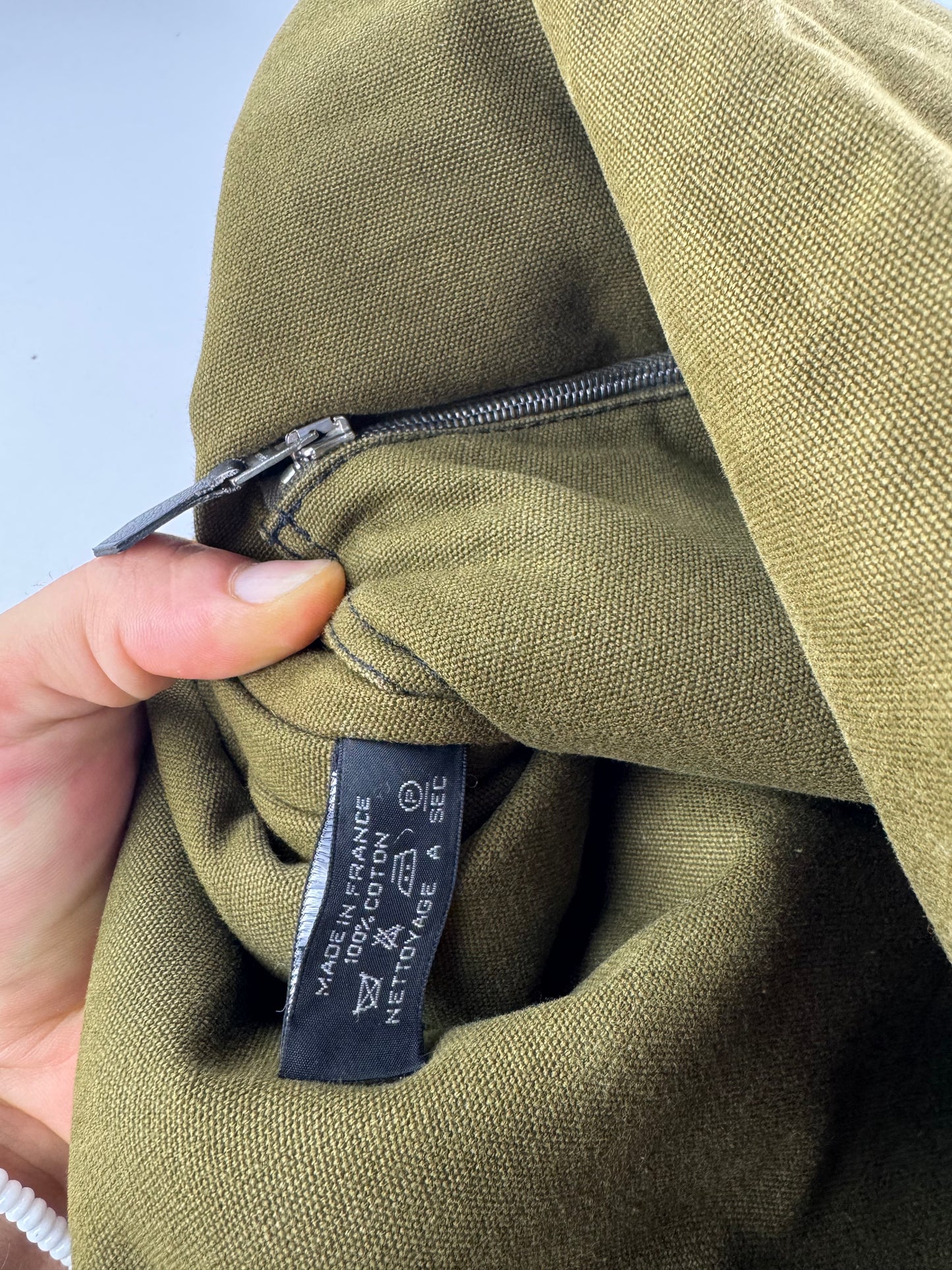 Sac en toile Hermès vintage à deux voies Kaki Noir