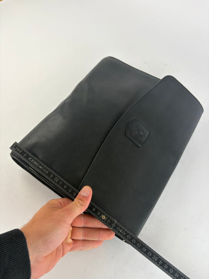 Vintage Celine Triomphe Leather Flap Clutch c. 1992 Black