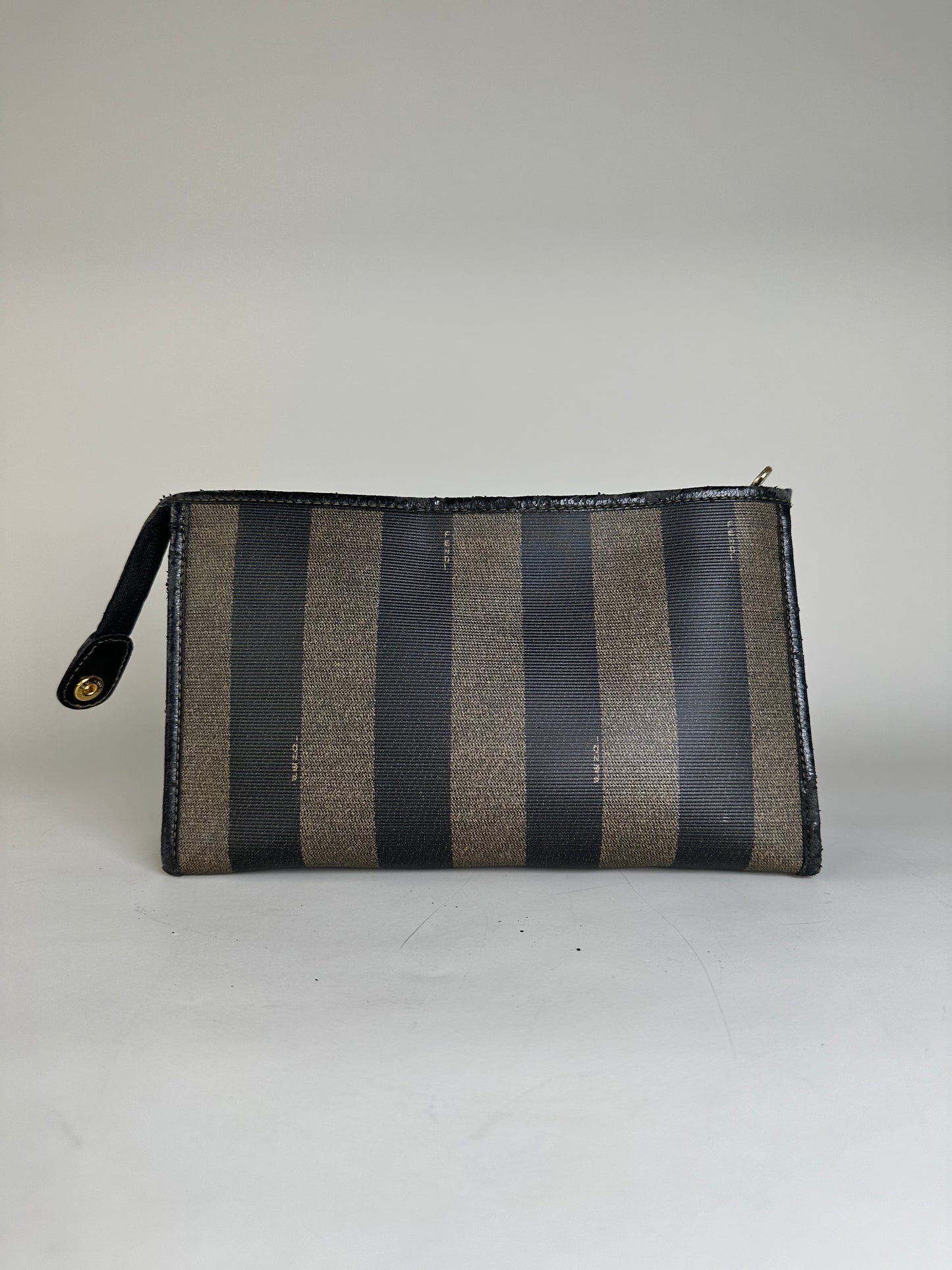 Vintage Fendi Coated Canvas Clutch Bag Black Beige