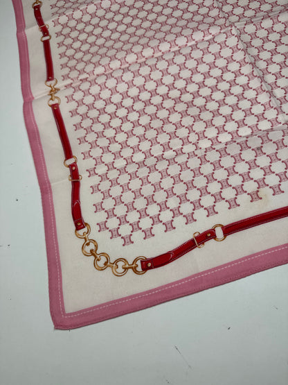 Foulard vintage Céline Triomphe Monogram blanc rose