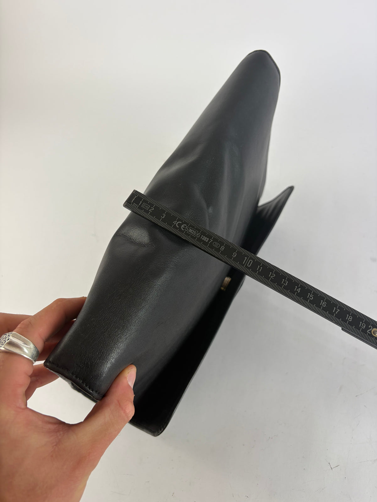 Vintage Celine Triomphe Leather Flap Clutch c. 1992 Black