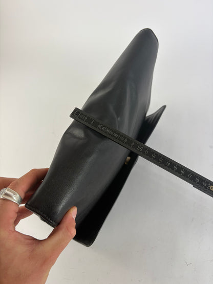 Vintage Celine Triomphe Leather Flap Clutch c. 1992 Black