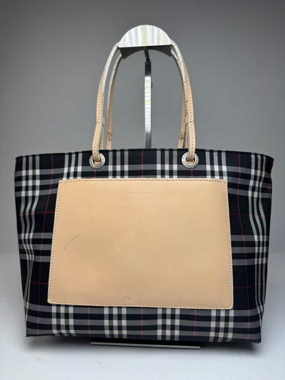 Vintage Burberry Nova Check Tote Bag Beige Black