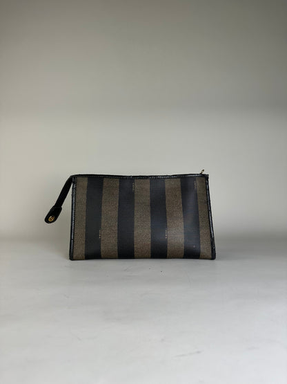 Vintage Fendi Coated Canvas Clutch Bag Black Beige
