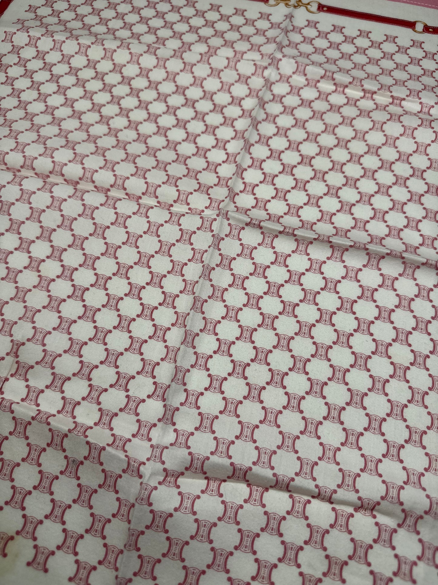 Foulard vintage Céline Triomphe Monogram blanc rose