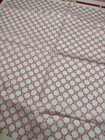 Foulard vintage Céline Triomphe Monogram blanc rose