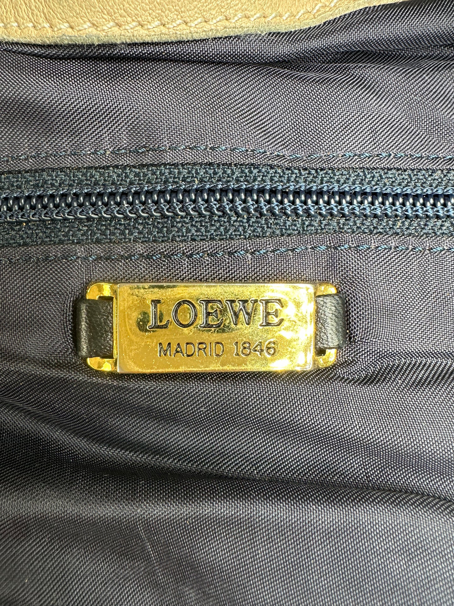 Vintage Loewe Woven Leather Shoulder Bag Cream Gold-Tone