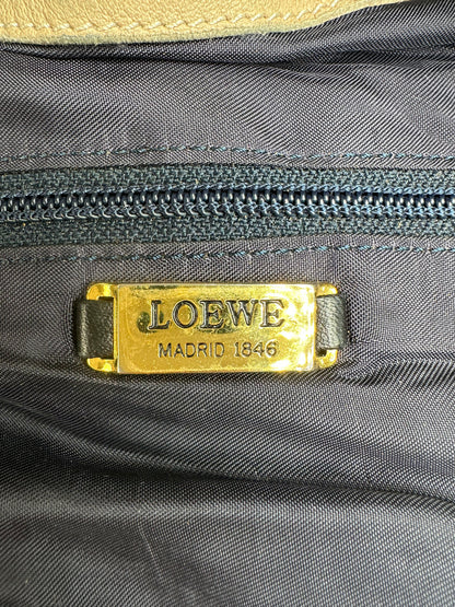 Vintage Loewe Woven Leather Shoulder Bag Cream Gold-Tone