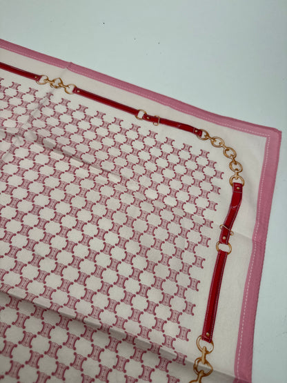 Foulard vintage Céline Triomphe Monogram blanc rose