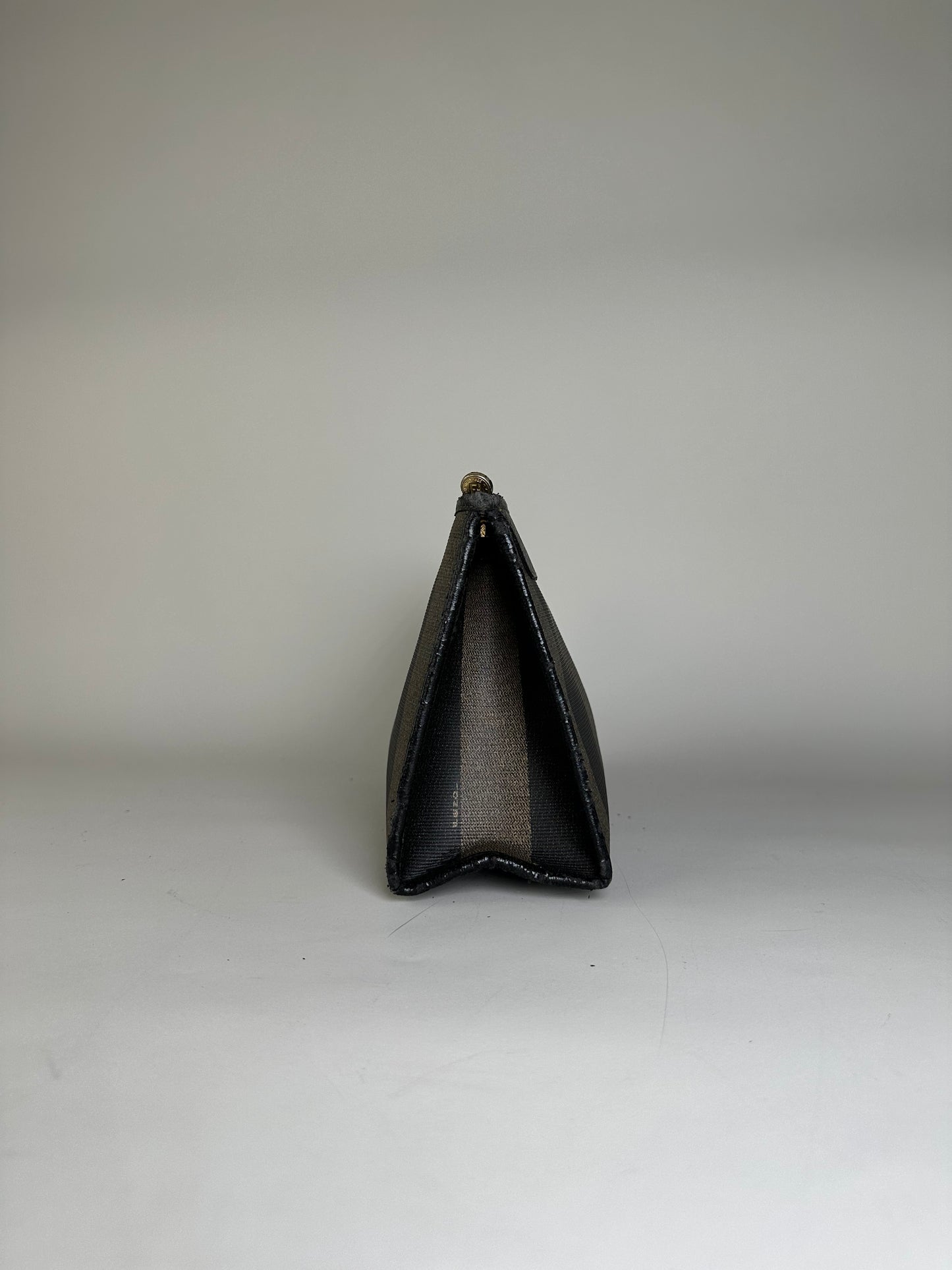 Vintage Fendi Coated Canvas Clutch Bag Black Beige