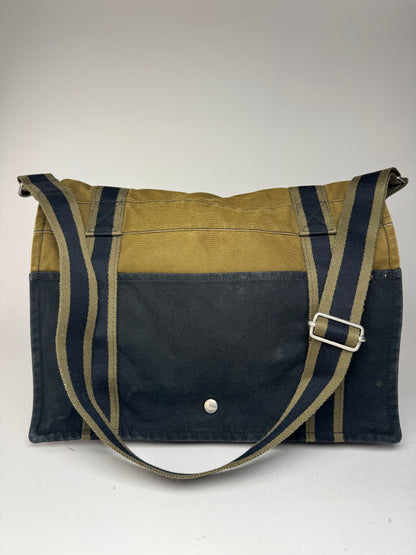 Sac en toile Hermès vintage à deux voies Kaki Noir