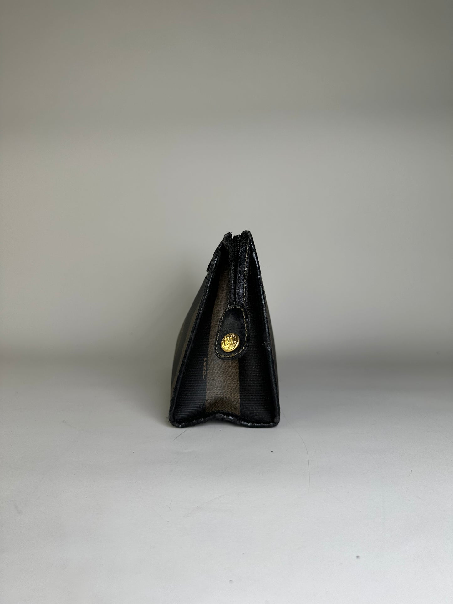 Vintage Fendi Coated Canvas Clutch Bag Black Beige