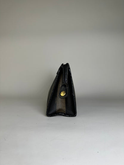 Vintage Fendi Coated Canvas Clutch Bag Black Beige