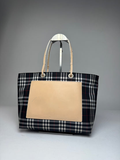 Vintage Burberry Nova Check Tote Bag Beige Black