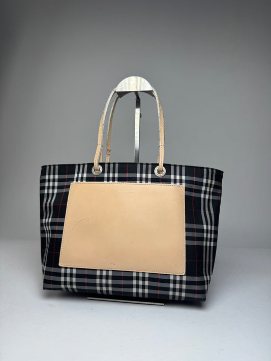 Vintage Burberry Nova Check Tote Bag Beige Black