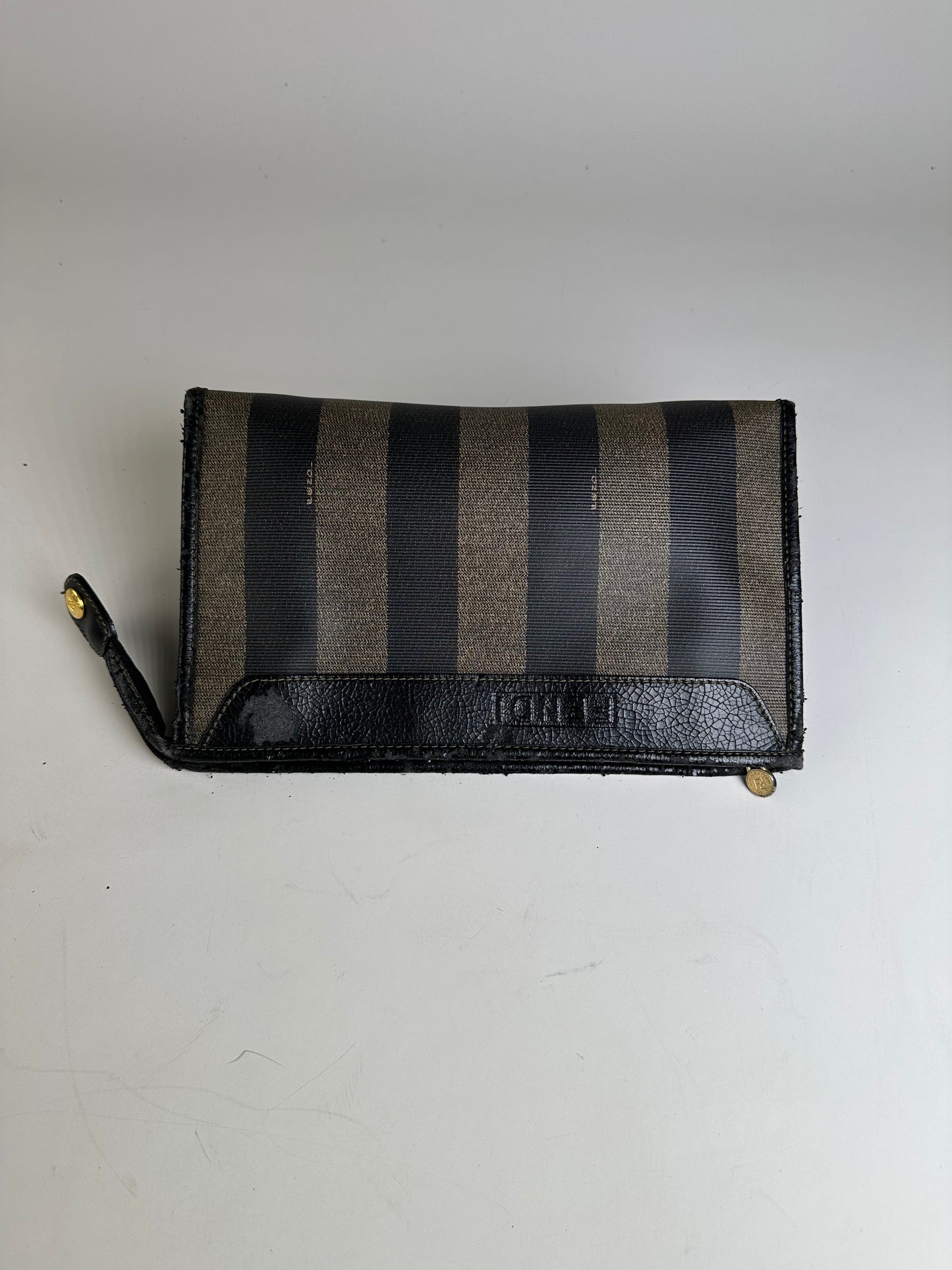 Vintage Fendi Coated Canvas Clutch Bag Black Beige