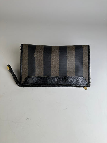 Vintage Fendi Coated Canvas Clutch Bag Black Beige