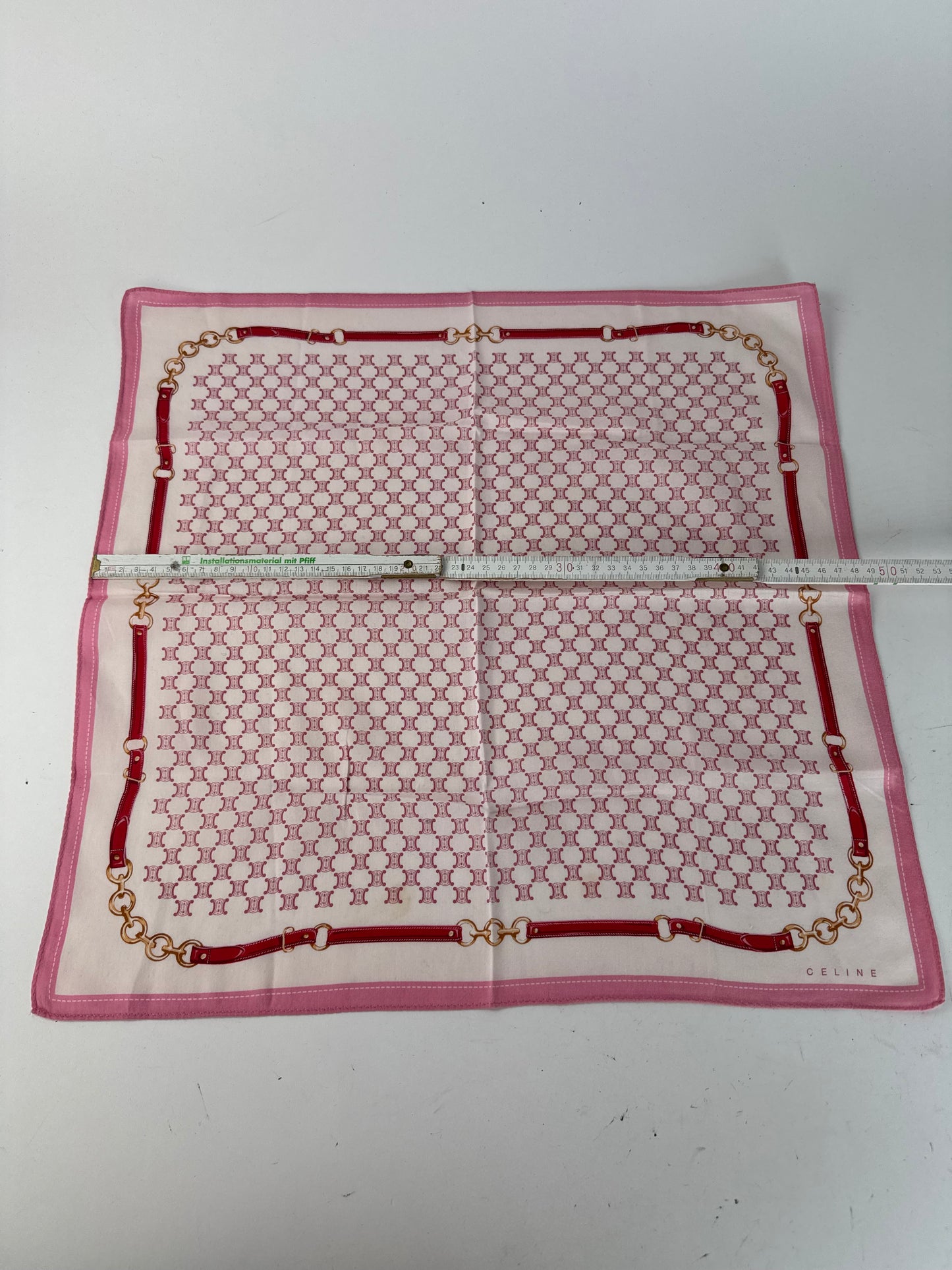 Foulard vintage Céline Triomphe Monogram blanc rose