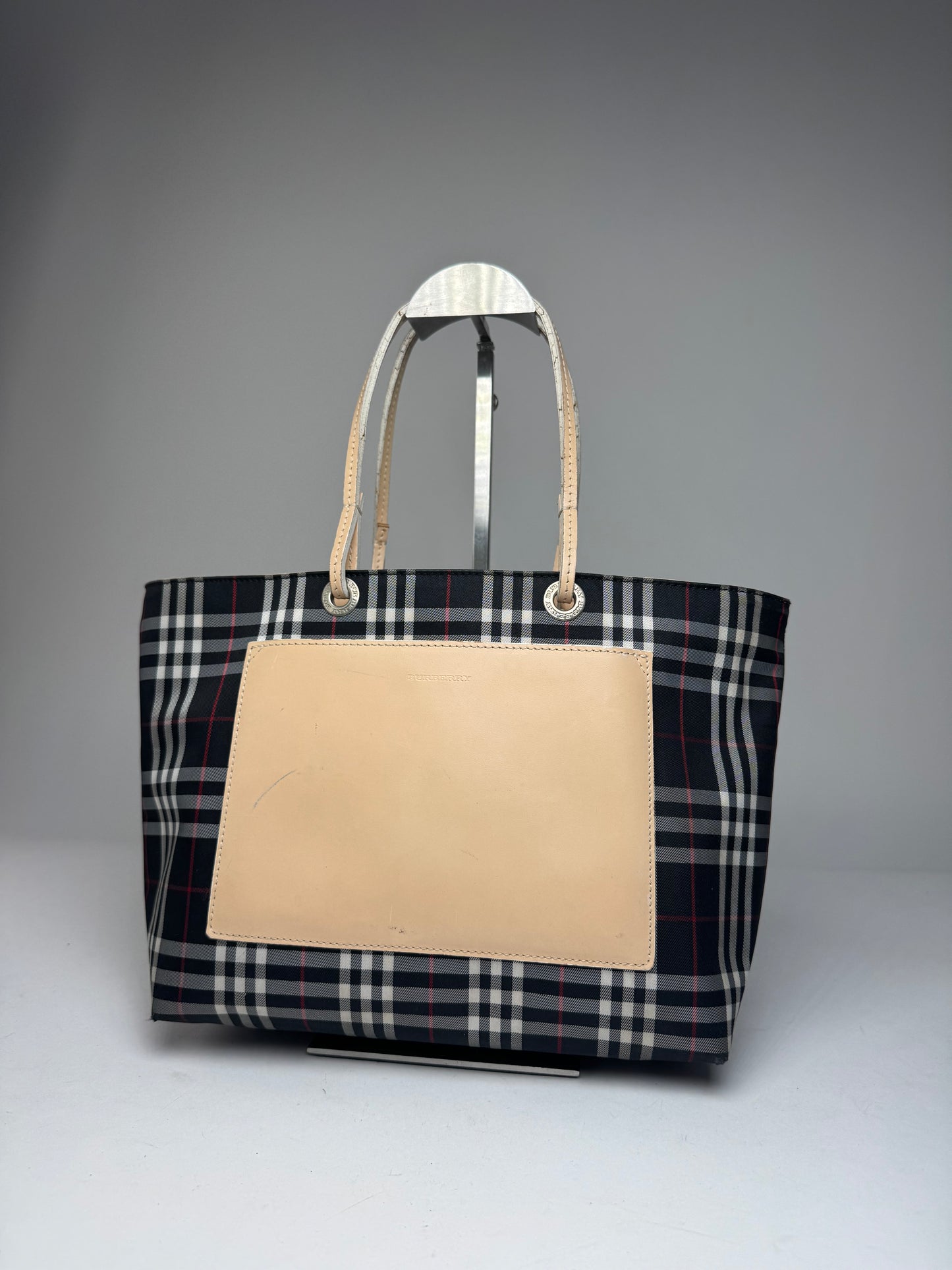 Vintage Burberry Nova Check Tote Bag Beige Black