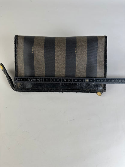 Vintage Fendi Coated Canvas Clutch Bag Black Beige