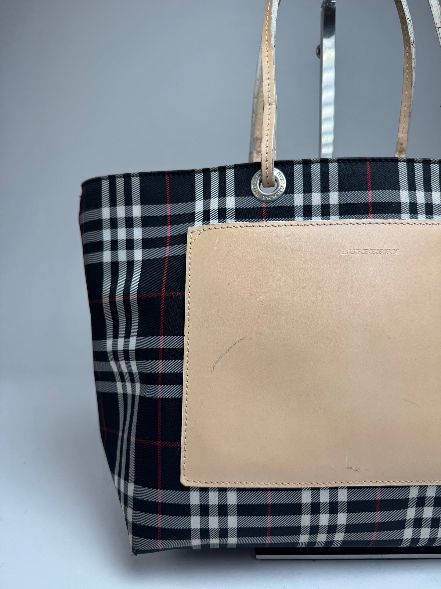 Vintage Burberry Nova Check Tote Bag Beige Black