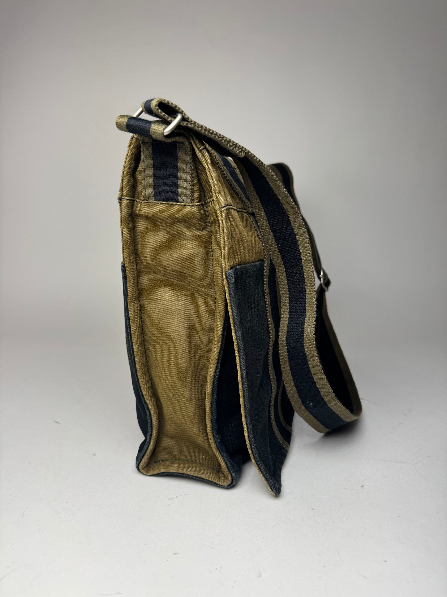 Sac en toile Hermès vintage à deux voies Kaki Noir