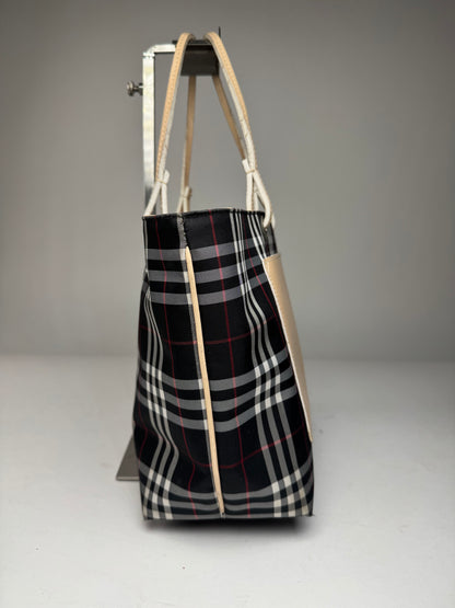 Vintage Burberry Nova Check Tote Bag Beige Black