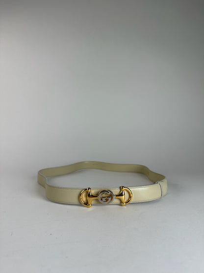Vintage Gucci Horsebit Leather Belt White