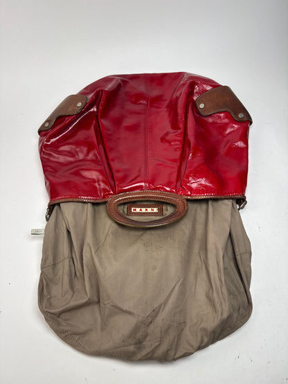 Sac vintage en cuir verni Marni rouge marron