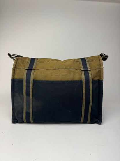 Sac en toile Hermès vintage à deux voies Kaki Noir